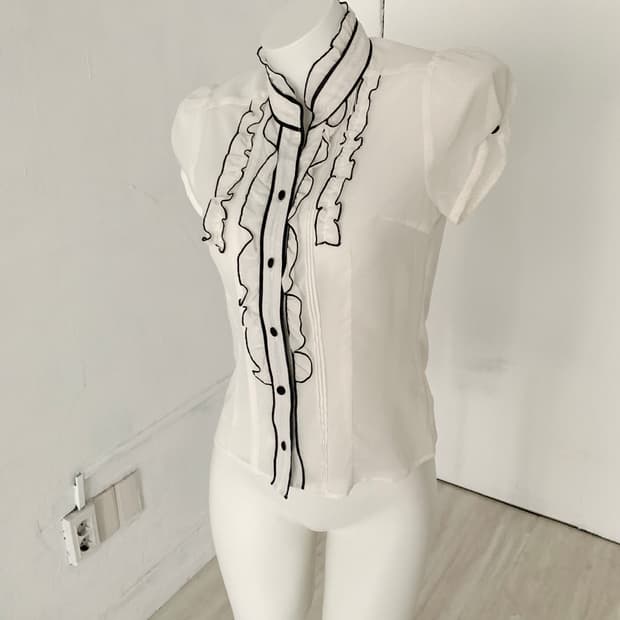 Black Trim White see-through Blouse