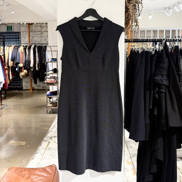 아네스베 블랙 도트 슬리브리스 원피스