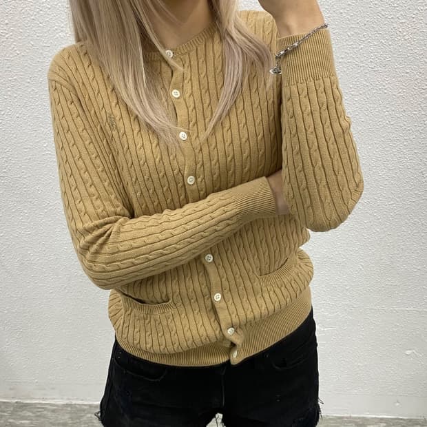 폴로 랄프로렌 베이지포니 베이지 꽈배기 가디건 XS