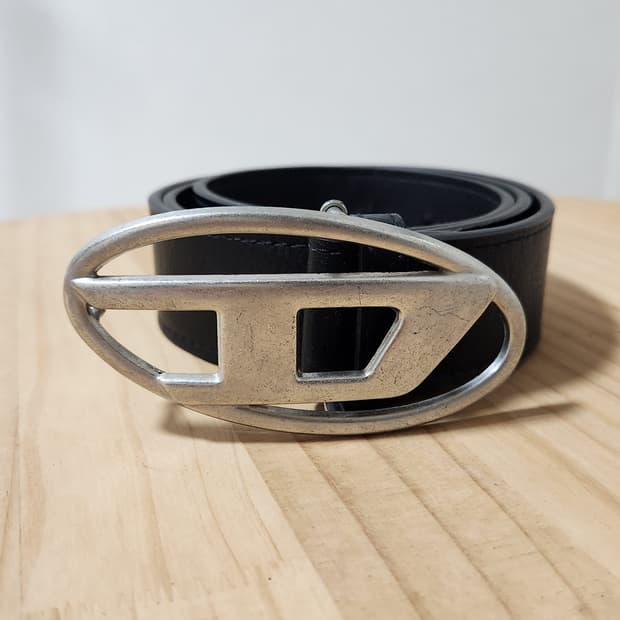 디젤 D로고 블랙 가죽 벨트