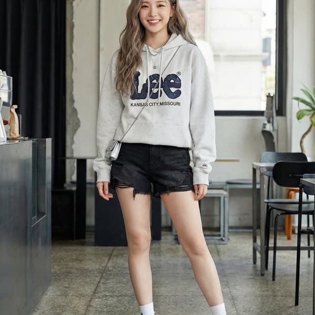 Lee 리 라이트 그레이 후드티_L