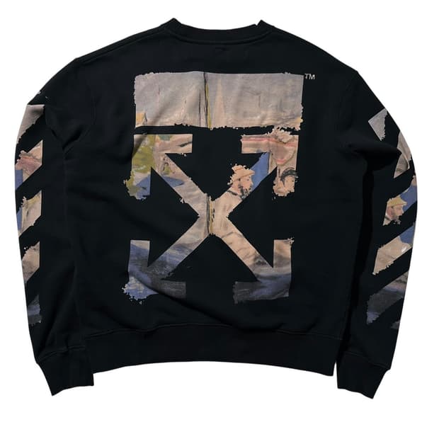 오프화이트 유화 애로우 맨투맨 블랙