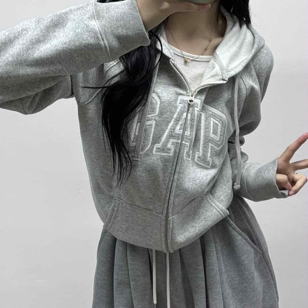 Gap 갭 그레이 핀터깔 폭닥 스웻 후드집업 희귀져지(L)