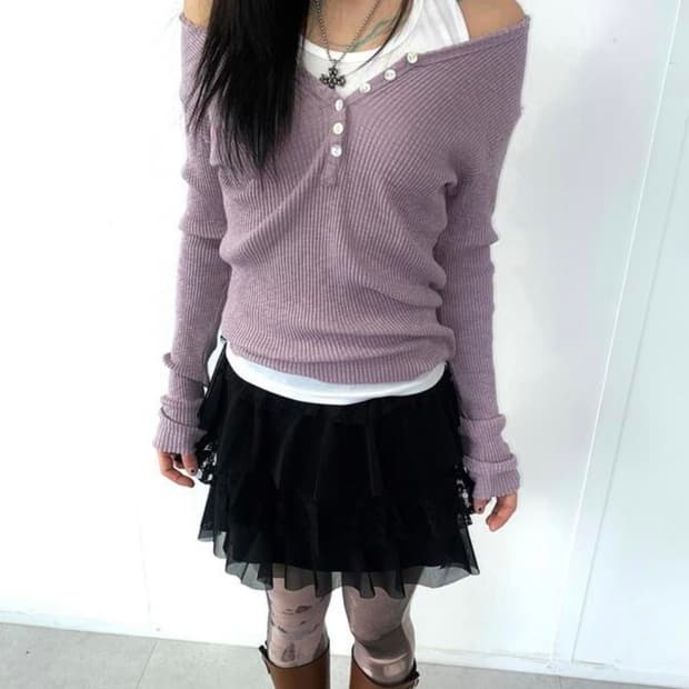 나의나인 이즈이즈 버튼 티 롱슬리브