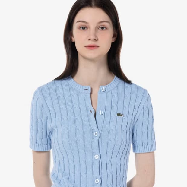 라코스테 스카이블루 소라 케이블 반팔 니트 가디건 90