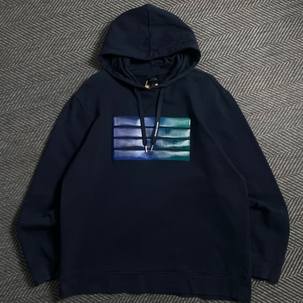 아르마니 익스체인지 빅로고 박시핏 후드 티셔츠 네이비o 4961