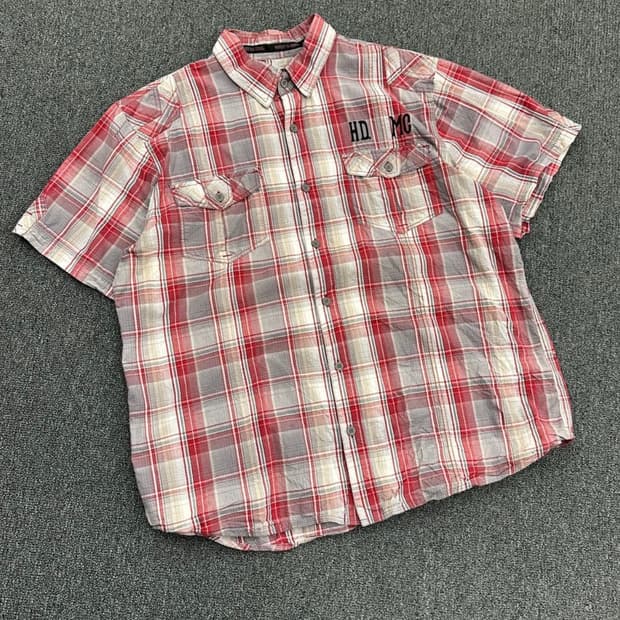 [2XL] 할리데이비슨 체크패턴 반팔 셔츠