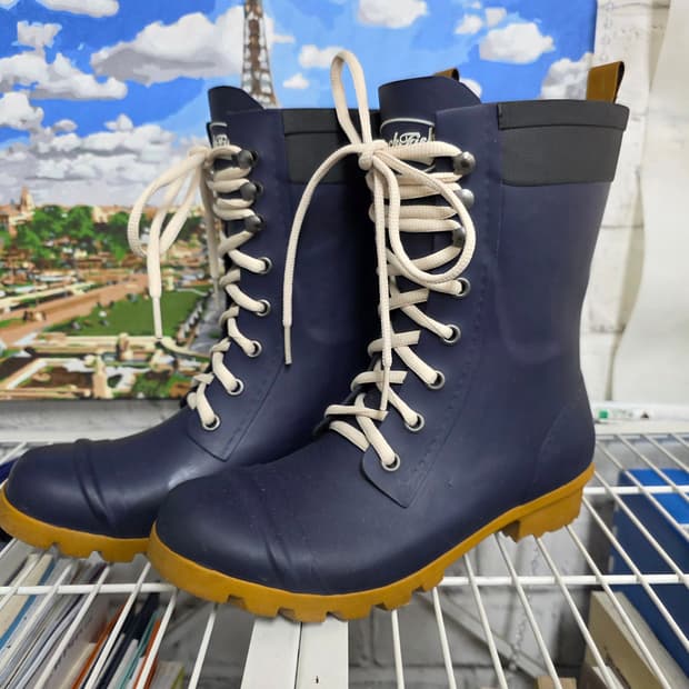 락피쉬 여성 숏 레인부츠 235 레이스업 네이비 LB81