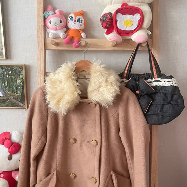 모리걸 빈티지 라떼갸루 베이지 카라 퍼 숏코트 🧡🤎