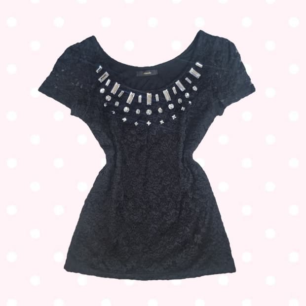 초희귀 오네갸루 레이스 큐빅 반팔 티