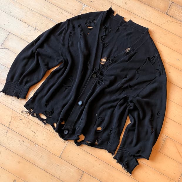 Japanese 90s 빈티지 가공 그런지 블랙 가디건 105