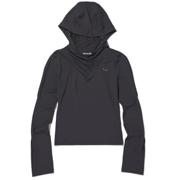 HOODED SHIRRING OVERLAP TOP Charcoal