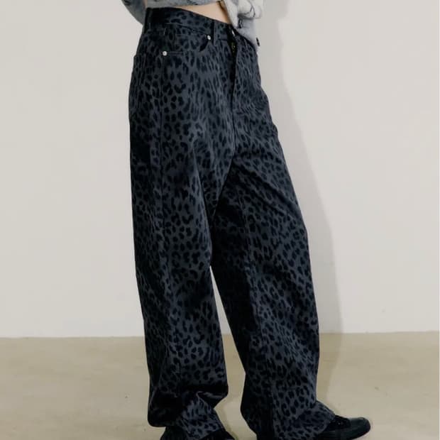 WIDE LEOPARD PANTS, CHARCOAL