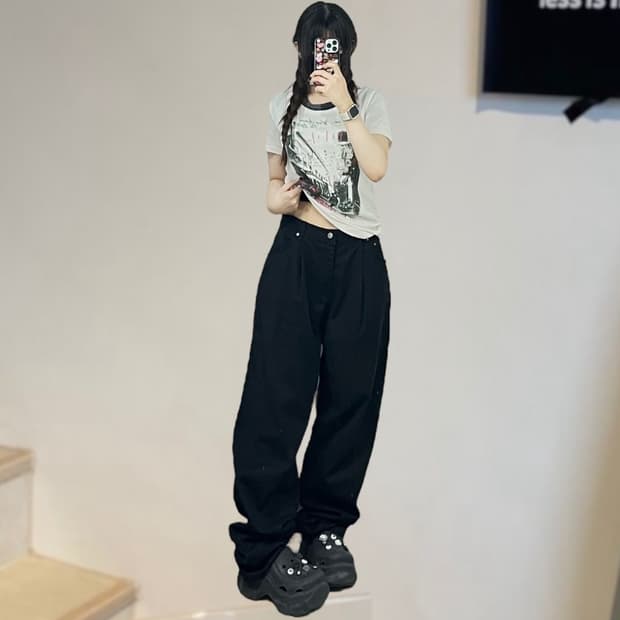 블랙 와이드 팬츠