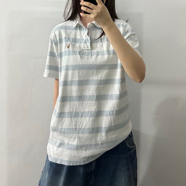 (L) 폴로 랄프로렌 스트라이프 럭비 반팔 카라티