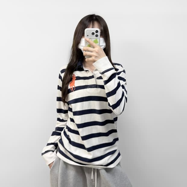 폴로 랄프로렌 빅 포니 자수 스트라이프 럭비티