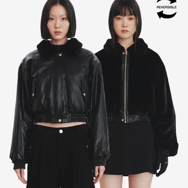 큐리티 리버시블 퍼 레더 자켓 블랙