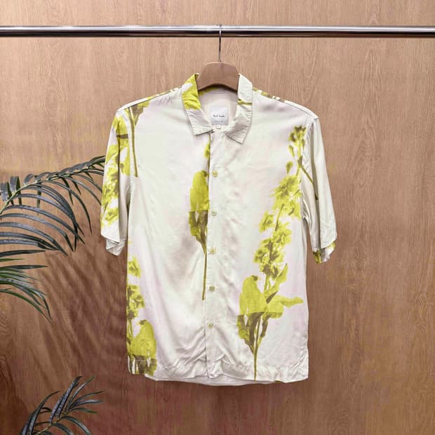 폴스미스 플로럴 반팔 셔츠 유니크 아트프린트 패턴 아이보리 옐로우