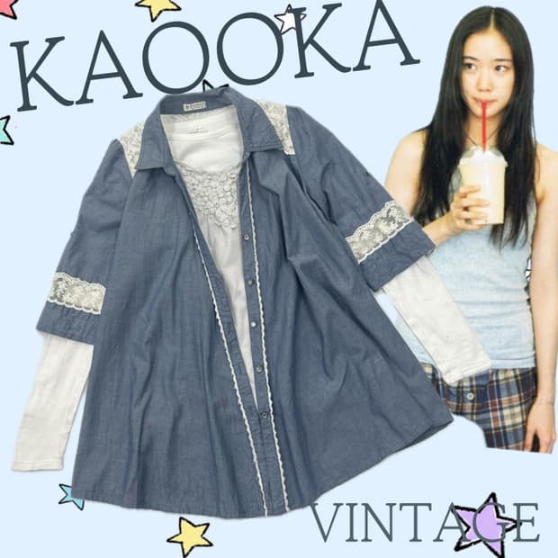 🦋엑시즈팜 레이어드 블라우스 셔츠🦋 레이스 프릴 하구미 갸루 빈티지