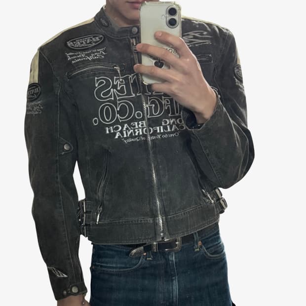 bates leathers 베이츠 흑청 데님 바이커 자켓 L