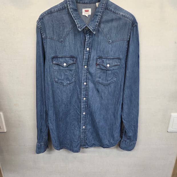리바이스 레터링 백로고 웨스턴 데님셔츠 긴팔 M
