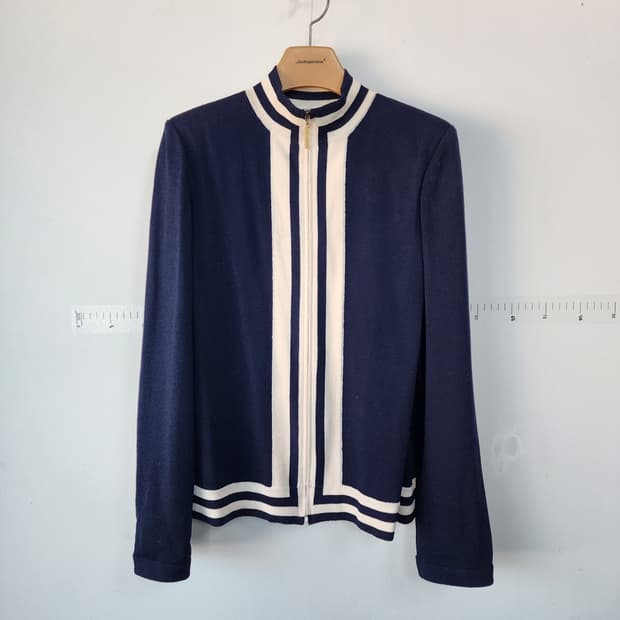 센죤 니트 집업 가디건 네이비 화이트 배색