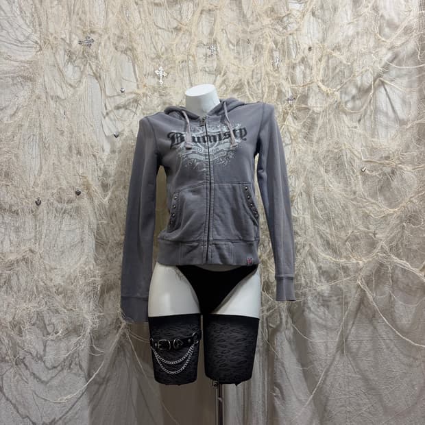 00's lettering stud hoodie zip up