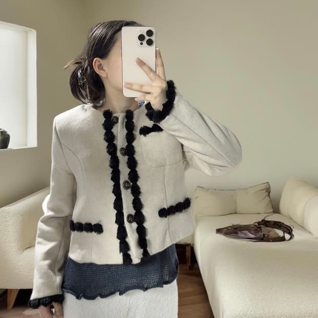 빈티지 트위드 퍼 자켓