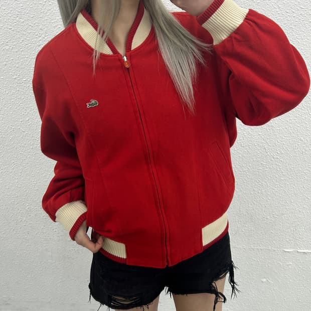 라코스테 미니로고 레드 타탄체크 자켓