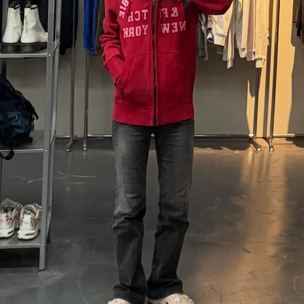 아베크롬비 레드칼라 스펠아웃 빅로고 후드집업 A2799