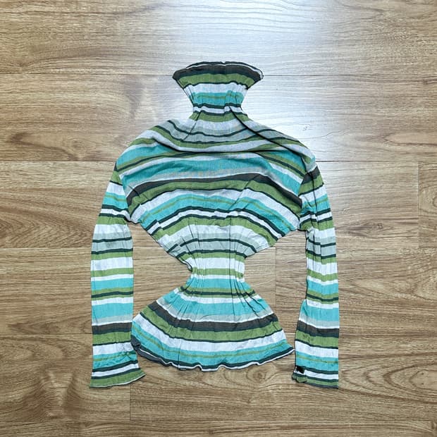 빈티지 말차 민트 초코 스트라이프 티셔츠 오네갸루 긱시크 페어리 오리엔탈
