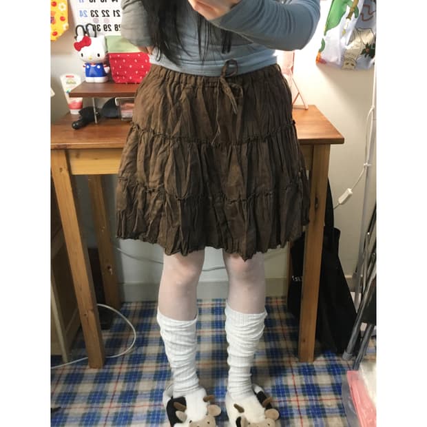 vintage bohemian volume skirt brown