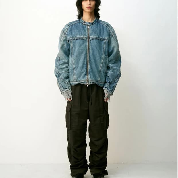 쿠어 페이딩 패디드 바이커 데님자켓