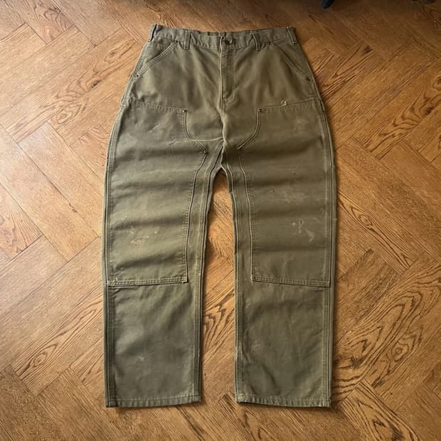 [36]칼하트 USA 더티워싱 모스그린 더블니 워크 팬츠
