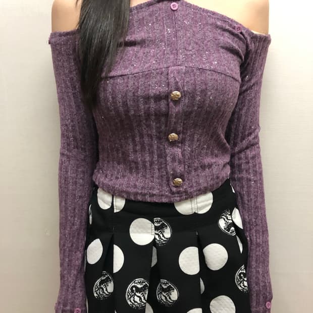 빈티지 퍼플 글리터 홀터넥 탑