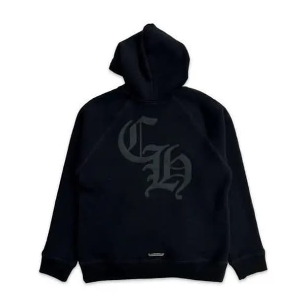 크롬하츠 나일론 세메터리 트리플 크로스 패치 CH 백 로고 후드 블랙