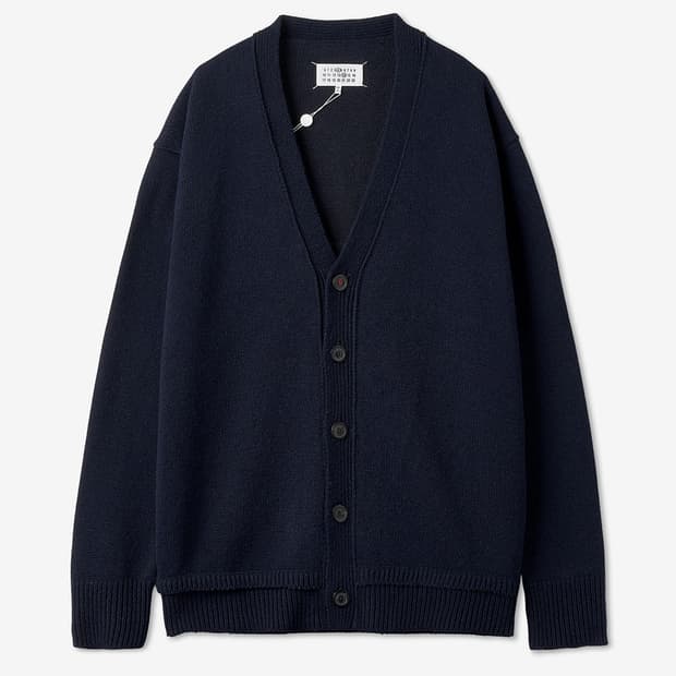 [L] 메종 마르지엘라 엘보 엘보우 레더 가죽 패치 풀오버 브이넥 가디건