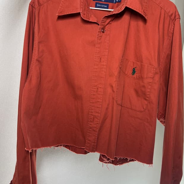 폴로 랄프로렌 크롭 커스텀 셔츠 / 브릭 레드 / L