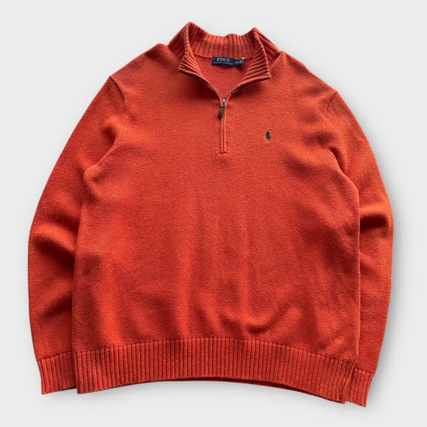 폴로 오렌지 하프 집업 니트 반집업