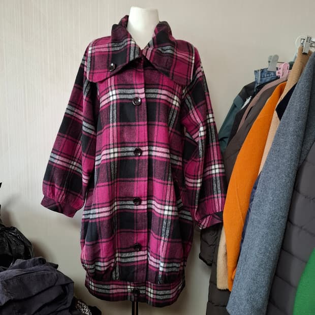 일본빈티지 귀여운 아방핏 체크코트