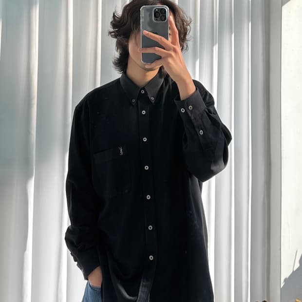 [XL]입생로랑 YSL 90s 블랙 드레스 셔츠