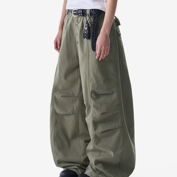 새상품) 아캄 니 핀턱 스터드 코튼 팬츠 카키 2