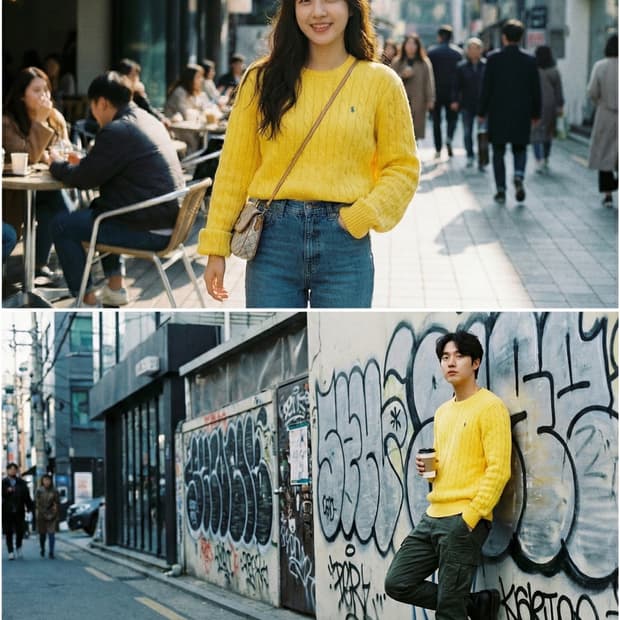 비타민 옐로우 • Polo 케이블 니트 L