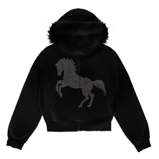 604service STUDDED FAUX FUR HOODIE BLACK