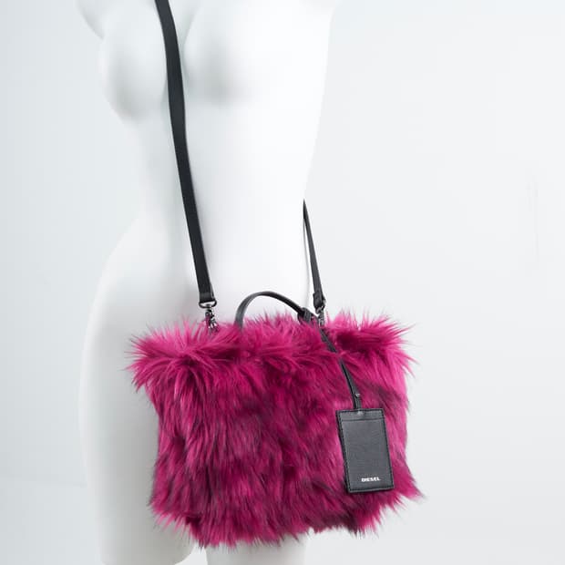 DIESEL reversible pink fur cross bag