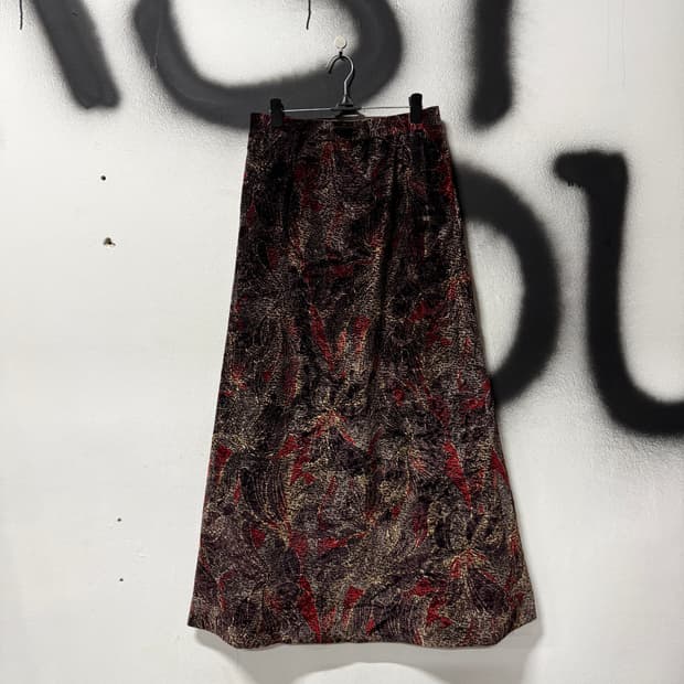 VTG 빈티지 재패니즈 오리엔탈 풀 패턴 벨벳 롱 스커트
