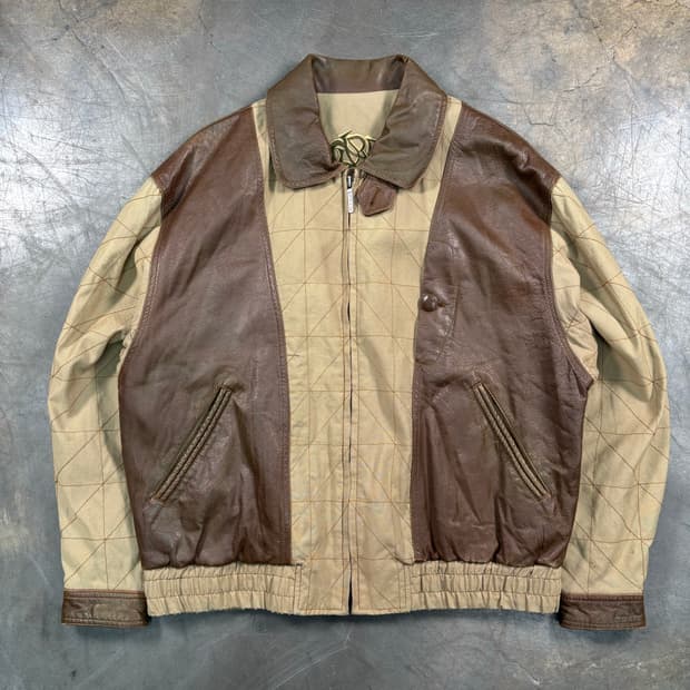 빈티지 레더 믹스 봄버 자켓