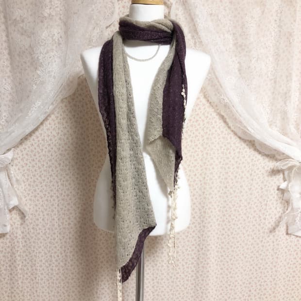 빈티지 모리걸 퍼플그레이 배색 스카프