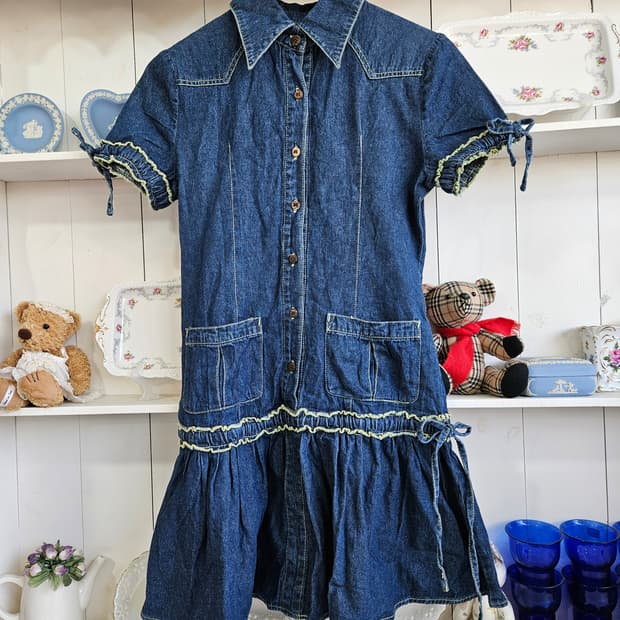 데님 웨스턴 프릴 원피스