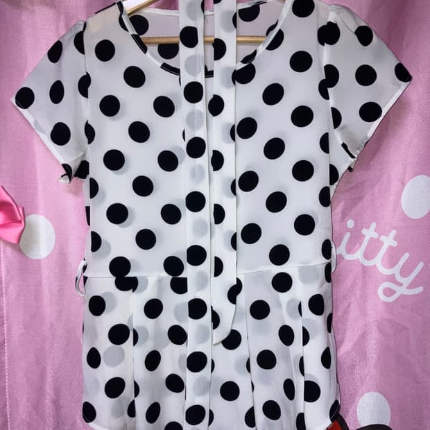 jpn 도트 블라우스+머플러 세트